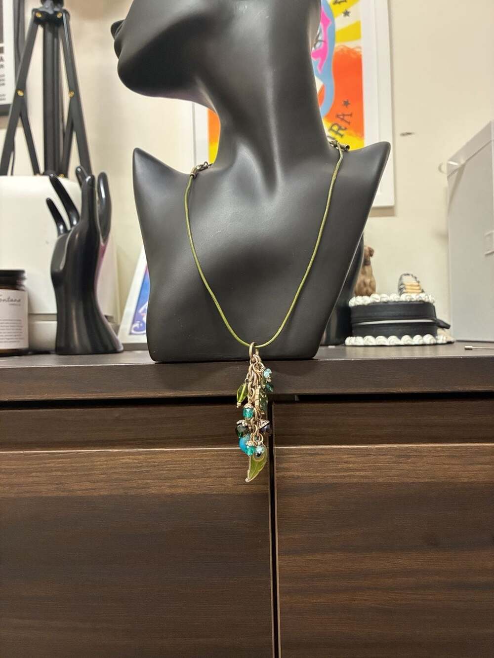 Brighton Green Peacock Charm Cord Necklace